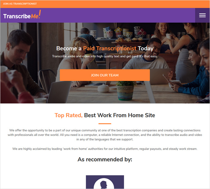 Remote writing job in Transcribe Me