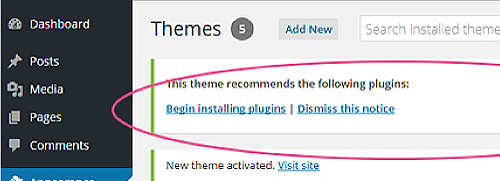 Free WordPress template - plugin installation