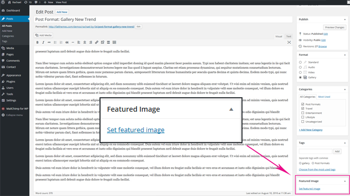 Free WordPress theme - where to find featured image