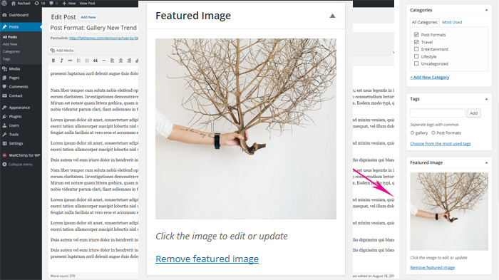 Homepage slider with featured image