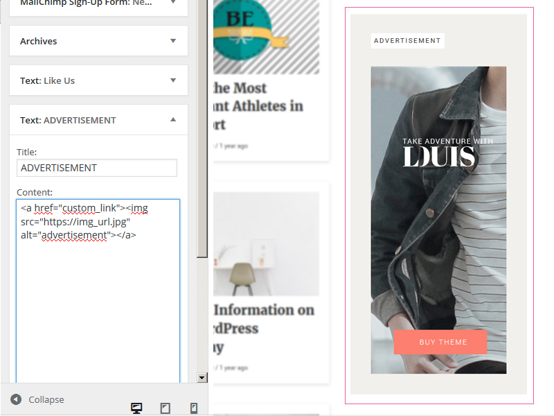 Setting up the sidebar in WP free theme
