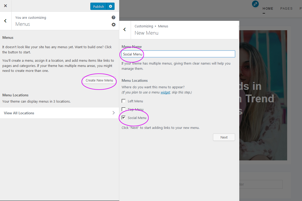 Creating a manu in free WordPress Theme