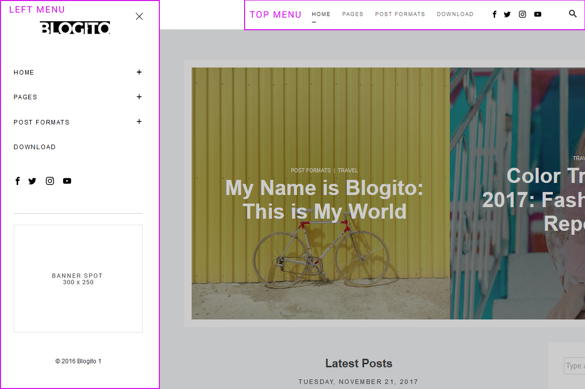 Menu settings in free WordPress theme