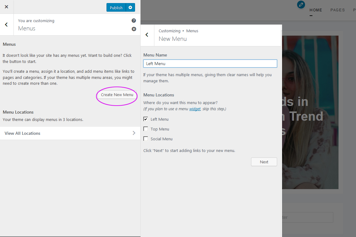 Creating a menu in WordPress