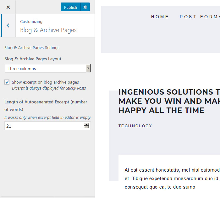 Boyo free WordPress theme - blog settings Blog settings in Boyo WP theme