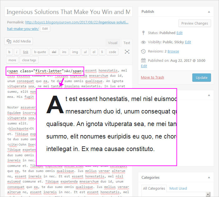 Create a post with free WordPress Theme for bloggers Boyo free WP template - big letter