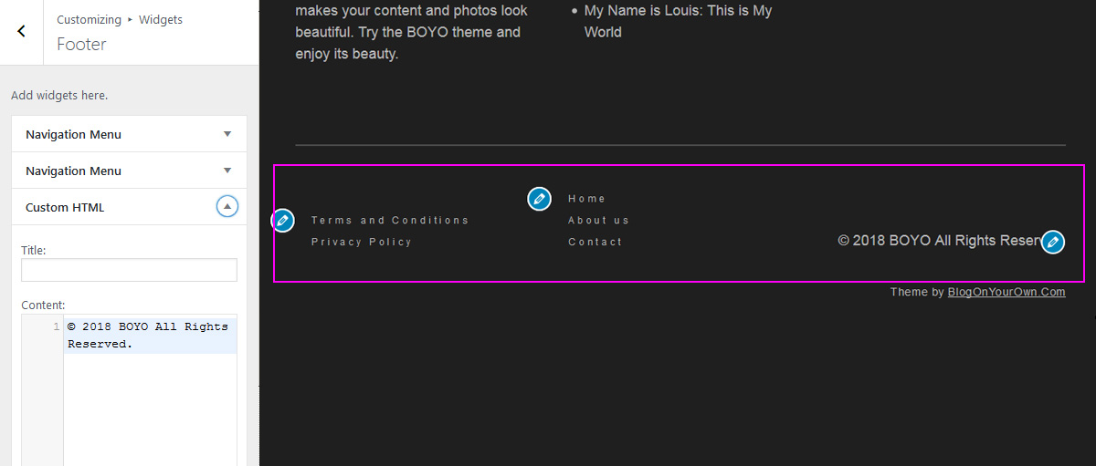 Making a blog with WordPress - footer area widget Free WordPress theme for blog - footer area