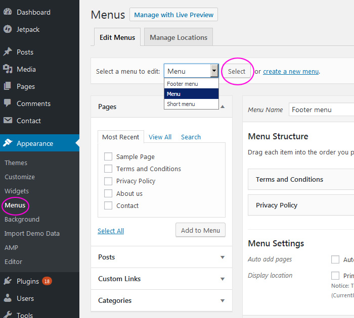 Creating a blog with free WordPress template Menu settings in WP theme