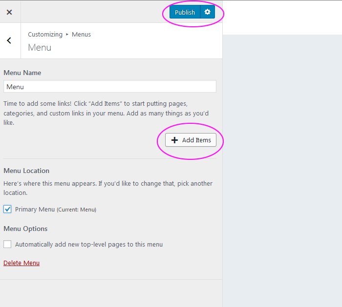 Menu options in free WP theme