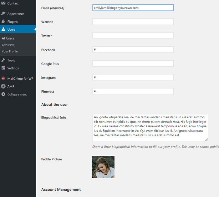 Display user on your own blog