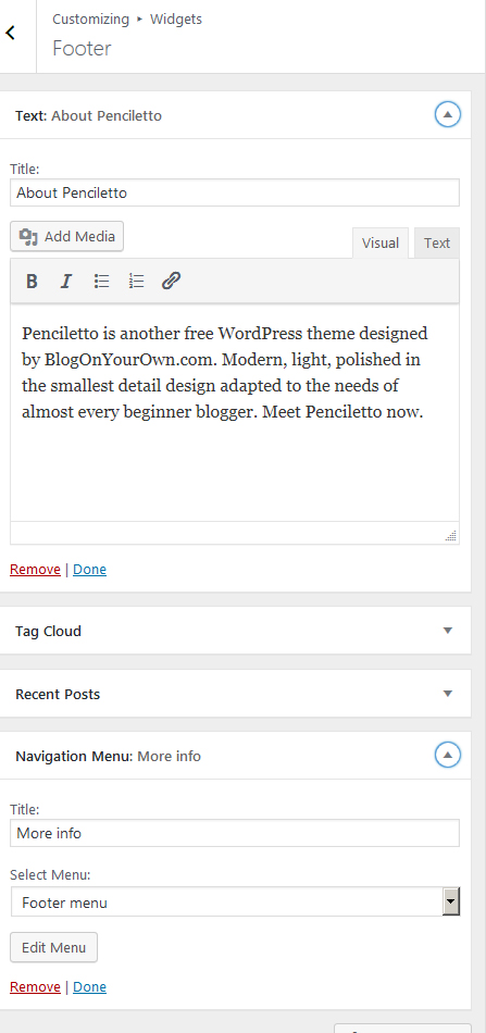 Footer in a Free WordPress theme