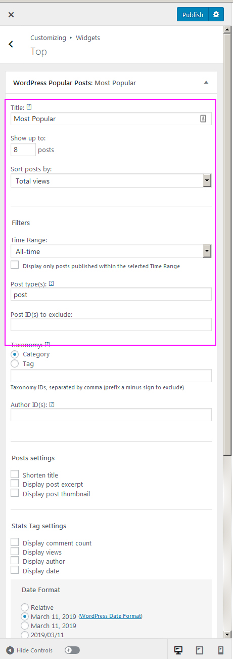 How to display widgets in free Penciletto theme