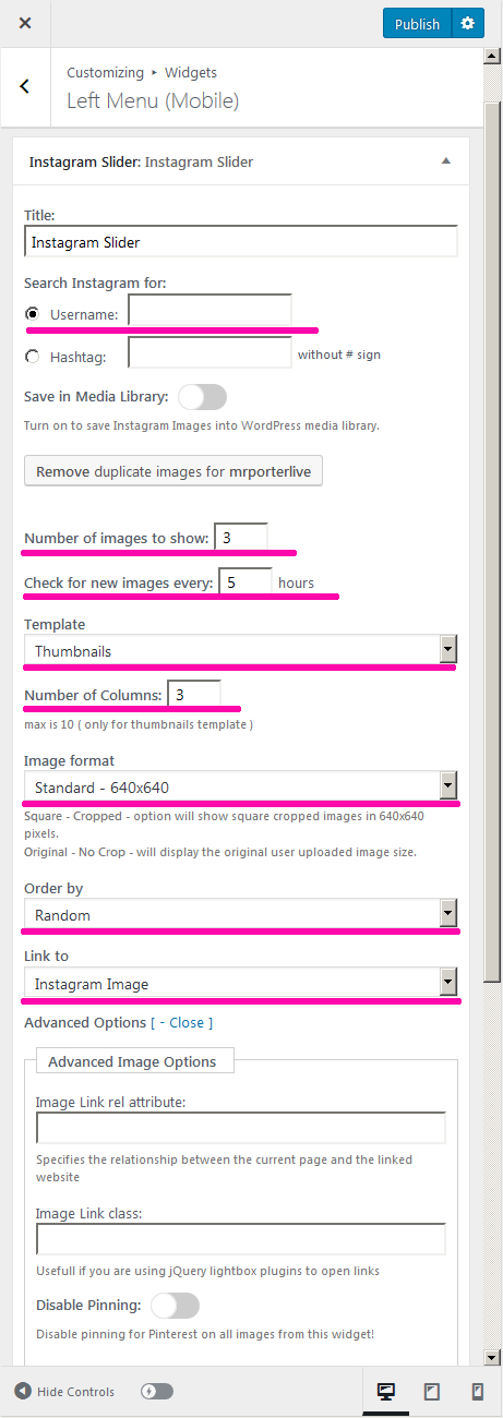 Create a New blog in WordPress - instagram plugin