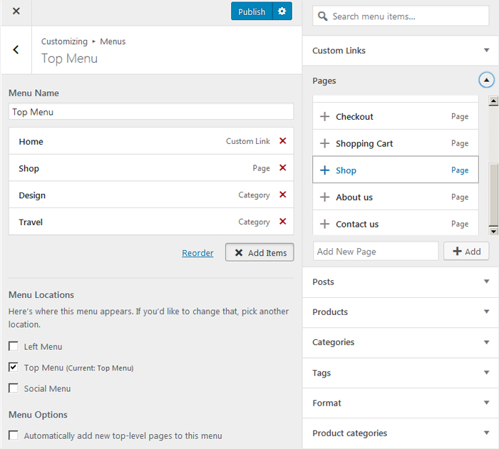 Adding menu in new WordPress blog