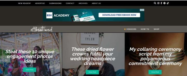 offbeatwed wedding blog homepage