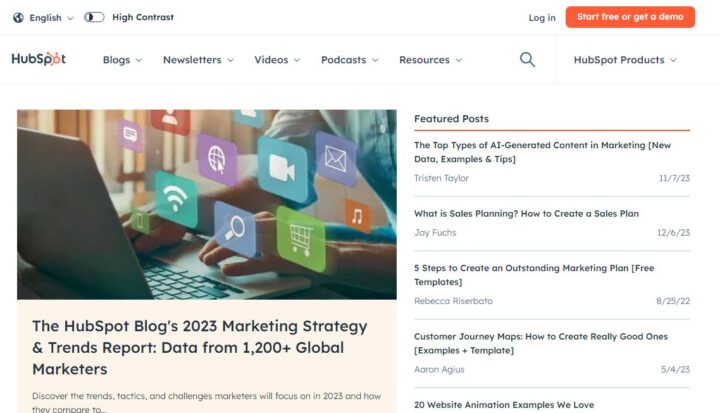hubspot blog homepage