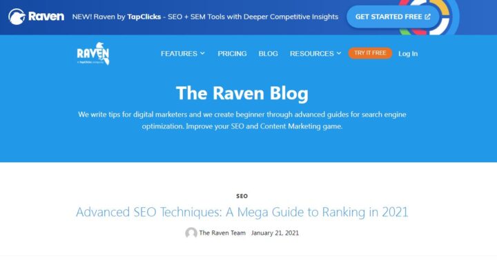 raven tools seo blog home page