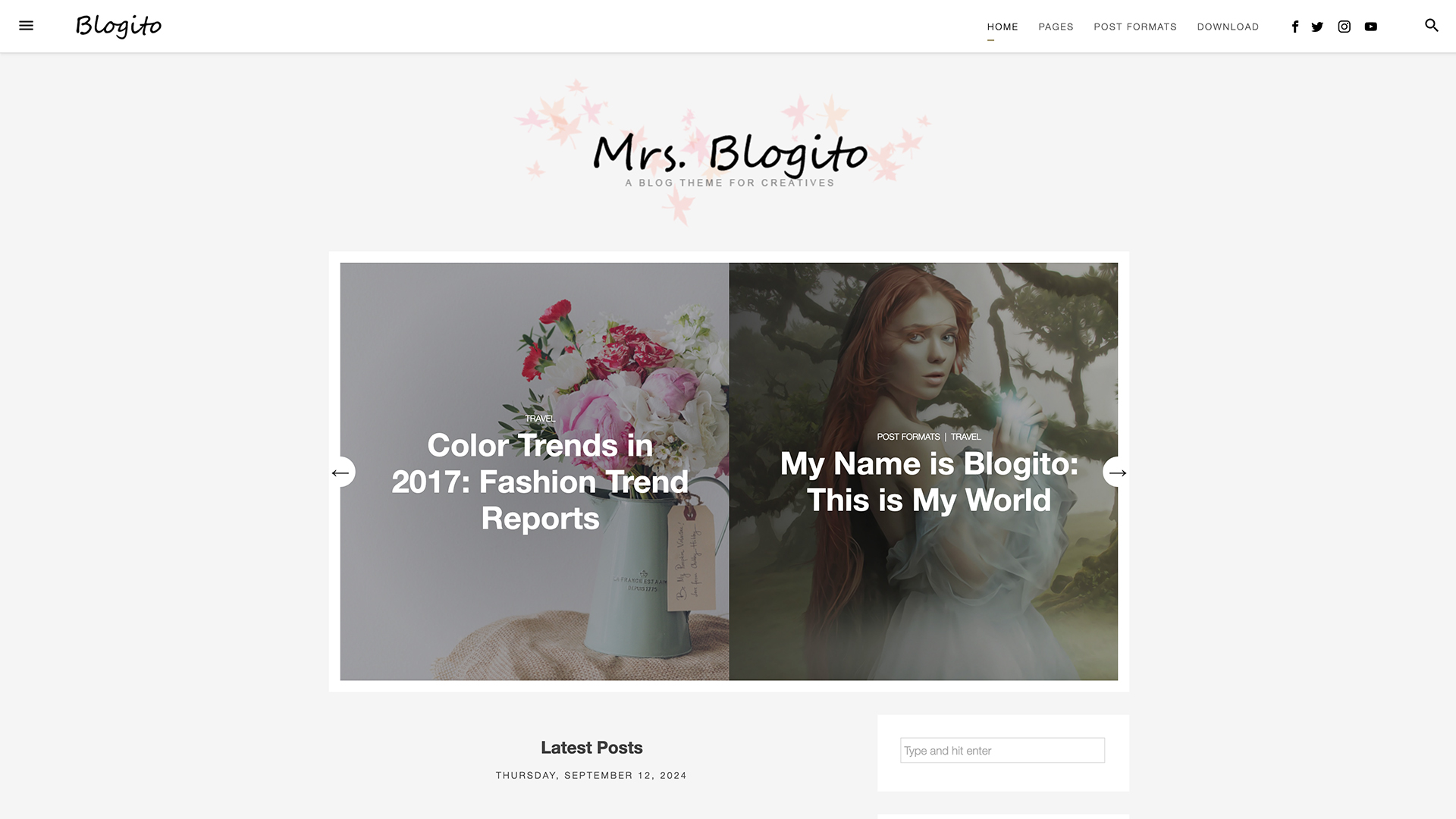 Blogito theme home page slider